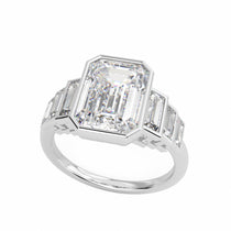 The Valencia emerald-cut art deco lab-grown diamond ring in 18K white gold, three-quarter view