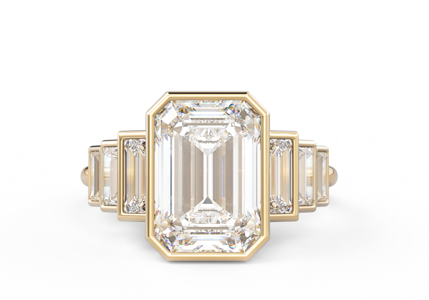 The Valencia art deco emerald-cut lab-grown diamond ring in 18K yellow gold, top view