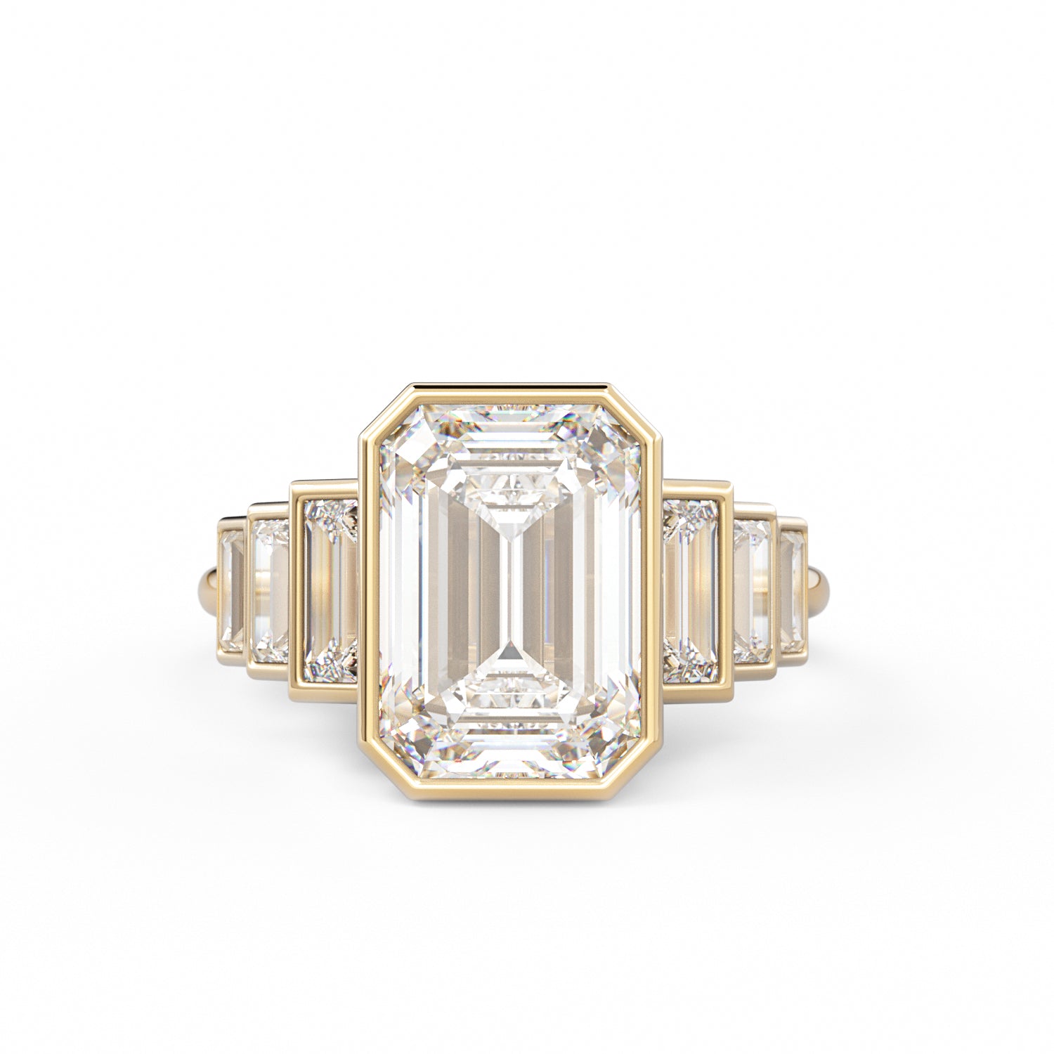 The Valencia art deco emerald-cut lab-grown diamond ring in 18K yellow gold, top view