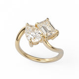 The Nova: 18K Yellow Gold Pear & Emerald-Cut Lab-Grown Diamond Toi et Moi Ring