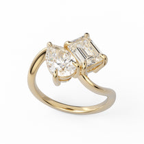 The Nova pear and emerald-cut lab-grown diamond toi et moi ring in 18K yellow gold, three-quarter view