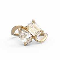 The Nova pear and emerald-cut lab-grown diamond toi et moi ring in 18K yellow gold, top view