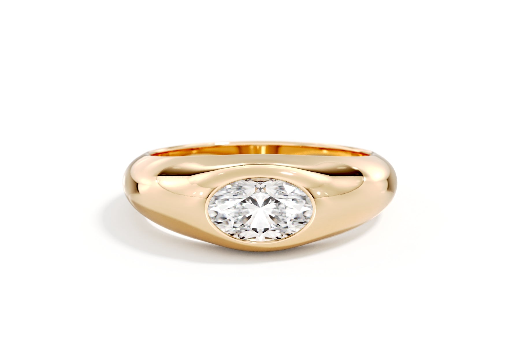 The Sora oval-cut lab-grown diamond signet ring in 18K yellow gold, front view