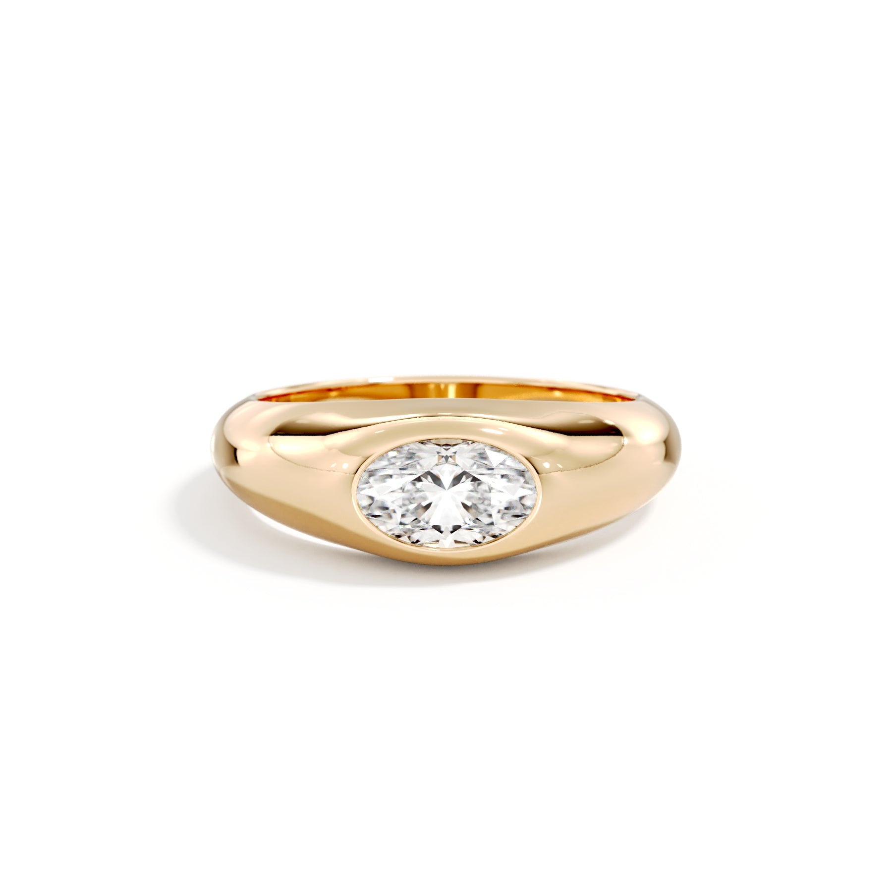 The Sora oval-cut lab-grown diamond signet ring in 18K yellow gold, front view